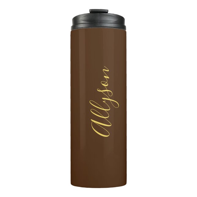 Termo Personalizar nombre guión dorado vertical, chocola (Anverso)