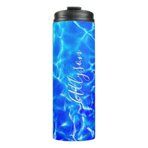 Termo Personalizar nombre vertical guión blanco, agua az