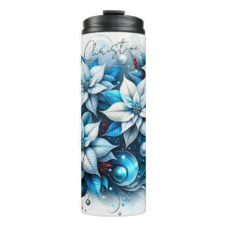 Termo Personalized Blue Poinsettias Thermal Tumbler