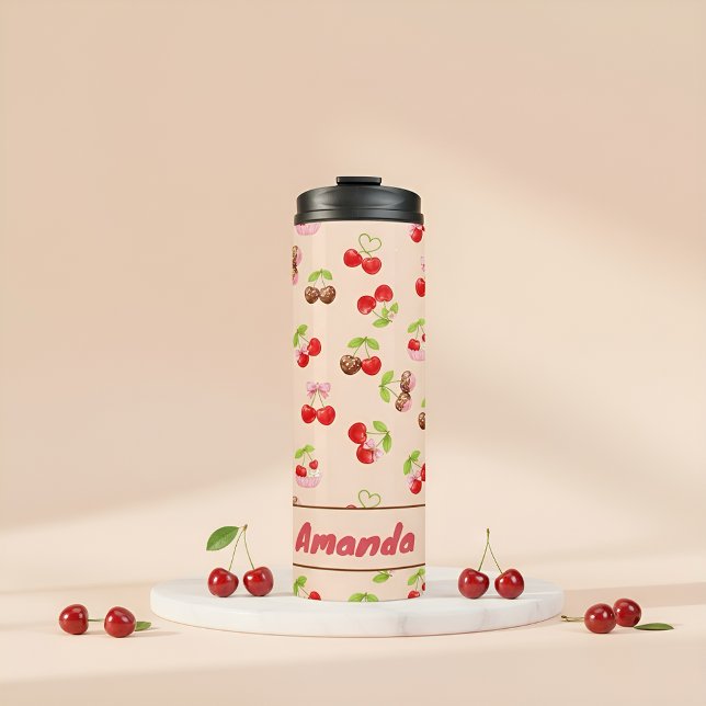 Termo Personalized Cherry Dessert Pattern Cute Name (Subido por el creador)