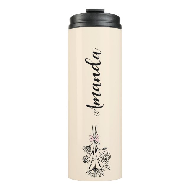 Termo Personalized Floral Name Birth Month Flower Beige (Anverso)