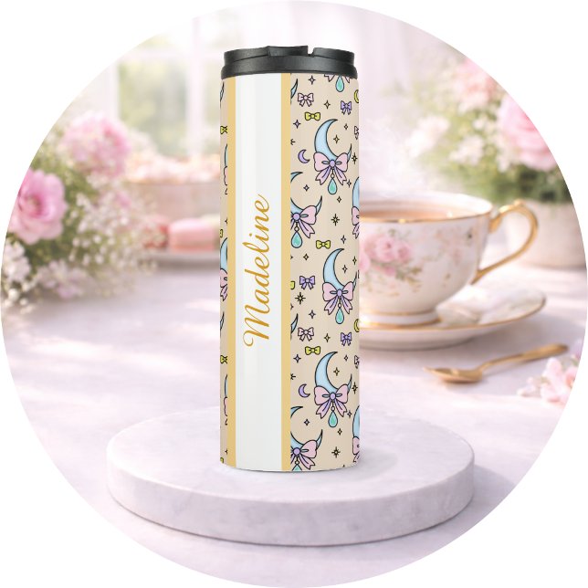 Termo Personalized Girly Cute Bow Name Peach Moons (Subido por el creador)