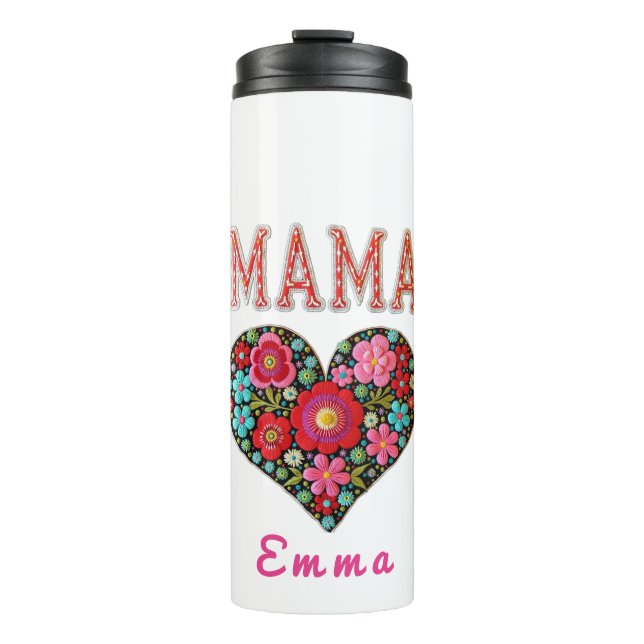 Termo Personalized Mama Heart Floral Custom Gift (Anverso)