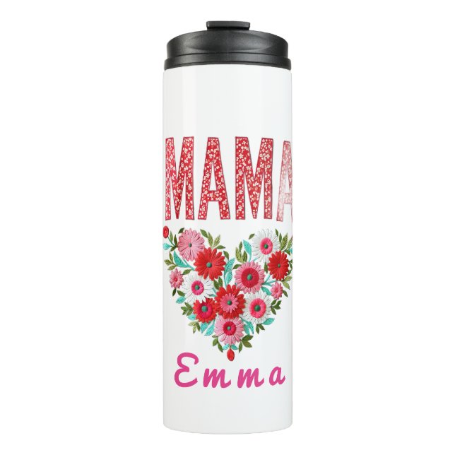 Termo Personalized Mama Heart Floral Custom Gift (Anverso)