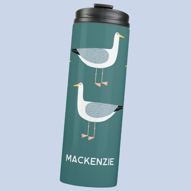 Termo Personalized Name Seagull Nautical (Fun seagull personalized custom name thermal tumbler)