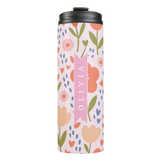 Termo Personalized pink nordic cute folk floral pattern (Anverso)