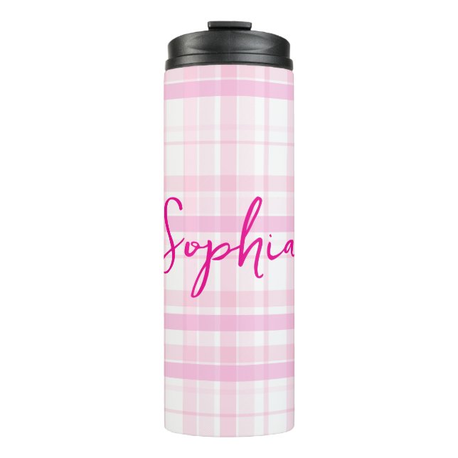 Termo Personalized Pink Plaid Thermal Tumbler with Name  (Anverso)