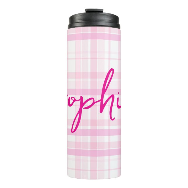 Termo Personalized Pink Plaid Thermal Tumbler with Name  (Anverso)