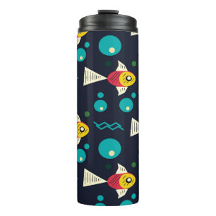 Termo Pescado colorido con olas en el mar. Geometría par