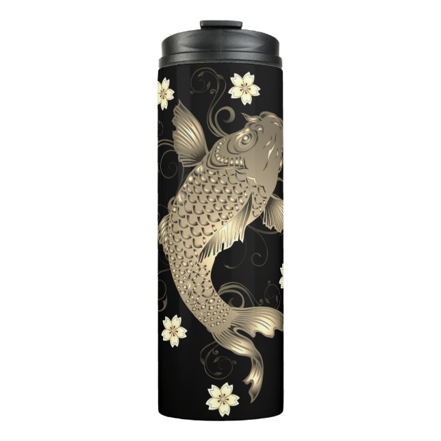 Termo Pescado de Koi negro oriental y dorado floral eleg (Anverso)