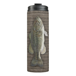 Termo Pescado En La Cubierta Termal De Madera Tumblador