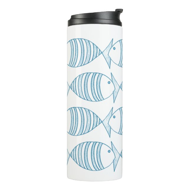 Termo Pescado Nautical Blue White Stripe  (Rotado hacia la izquierda)