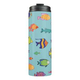Termo Pescado tropical, patrón de línea vintage