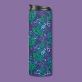 Termo Pescado y burbujas Vibrante Patrón de arrecifes