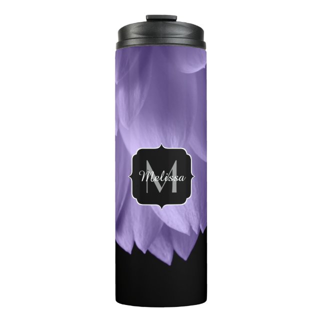 Termo Pétalos de flores púrpura ultravioleta negro Monog (Anverso)