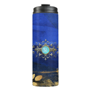 Termo Piedra azul turquesa real y dorada