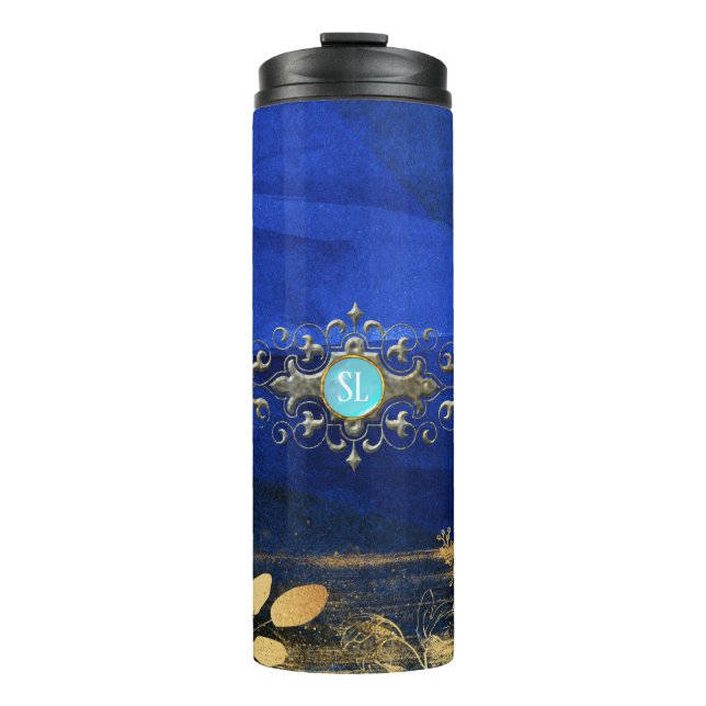Termo Piedra azul turquesa real y dorada (Anverso)