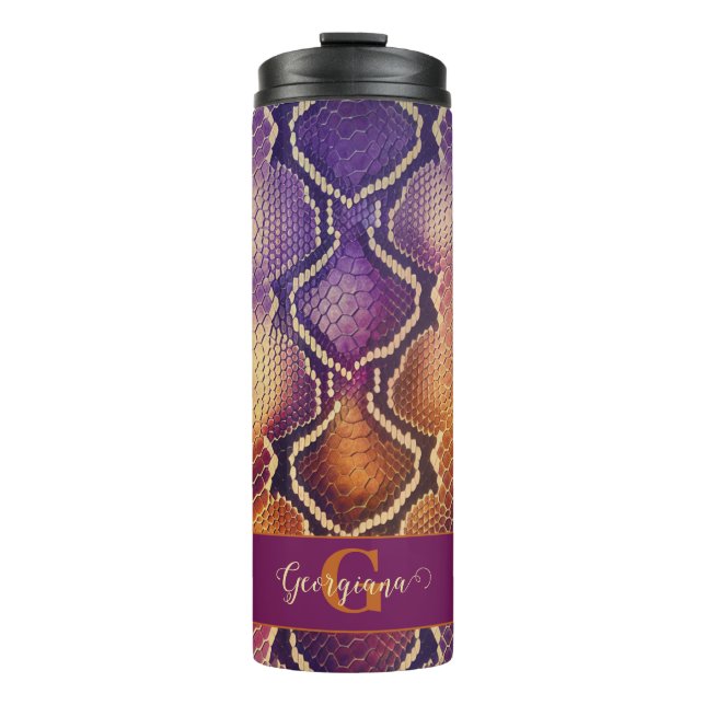 Termo Piel de serpiente morada y dorada monogramada (Anverso)