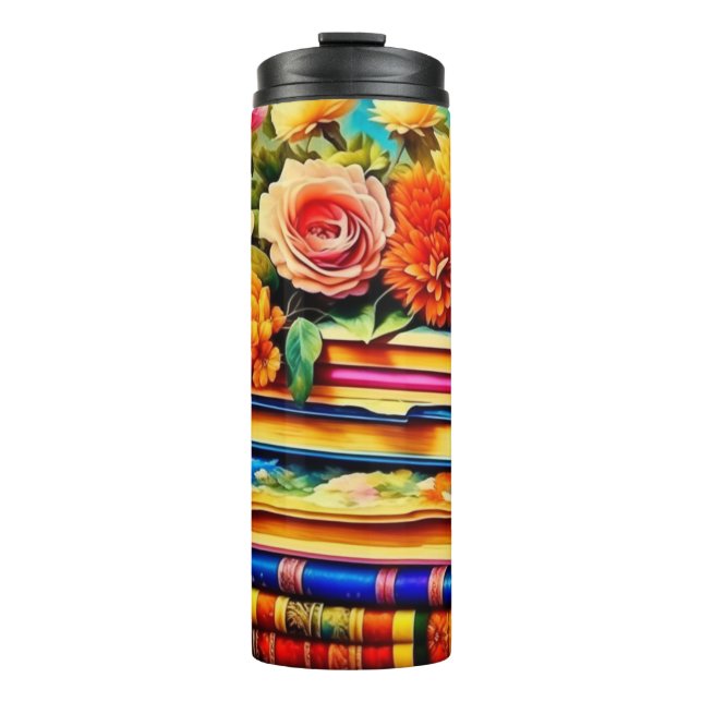 Termo Pila de libros antiguos y flores (Anverso)