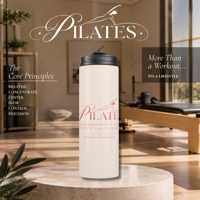 Termo Pilates de Lujo | Los Principios Básicos Rose (Luxury Pilates _ The Core Principles Rose Thermal Tumbler)