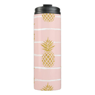 Termo Piña de oro, fondo de verano rayado.
