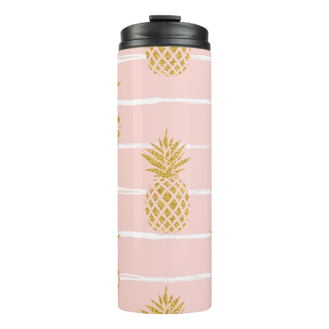 Termo Piña de oro, fondo de verano rayado. (Anverso)