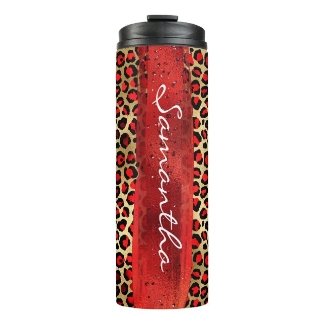 Termo Pincelada de leopardo de papel de aluminio rojo y  (Anverso)