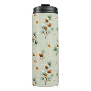 Termo Pinecones de invierno y ramas de nieve