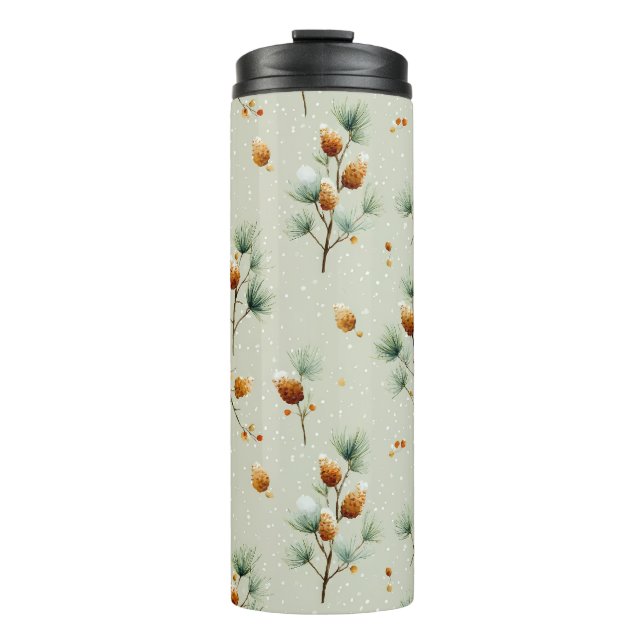 Termo Pinecones de invierno y ramas de nieve (Anverso)