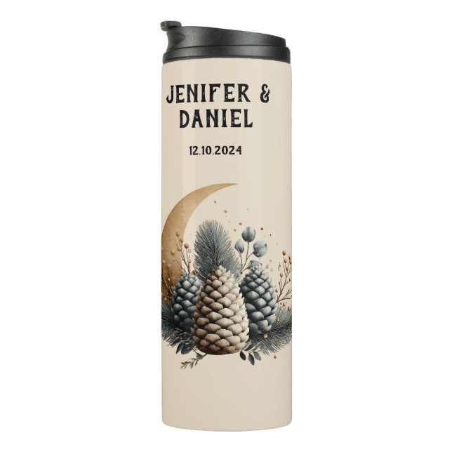 Termo Pinecones y amor por el invierno de la luna crecie (Rotado hacia la derecha)