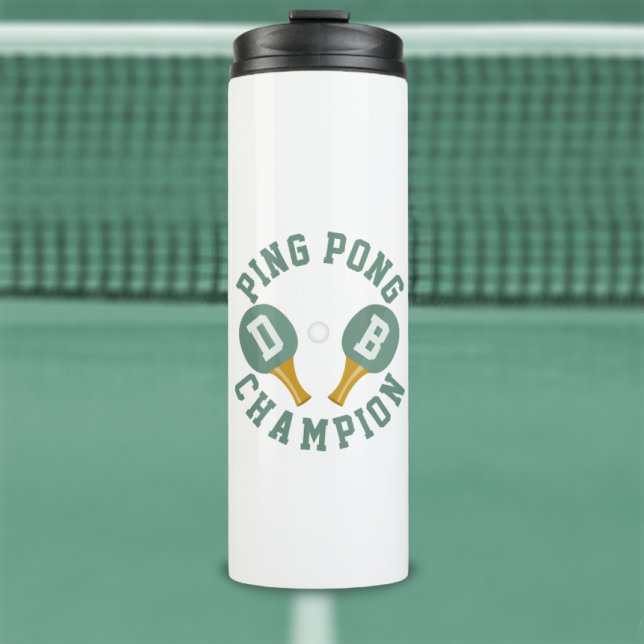 Termo Ping Pong Champion White Sports Thermal Tumbler (Just add your initials to the paddles. Perfect table tennis tumbler for tournaments)