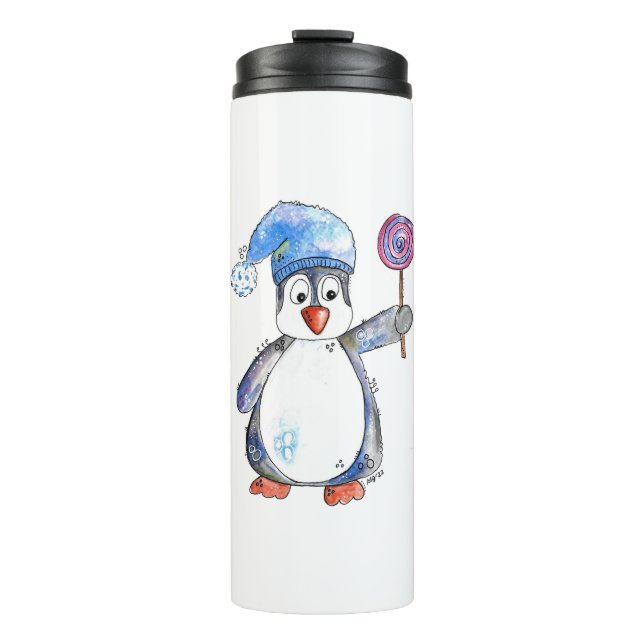 Termo Pingüino Caprichoso y Adorable con una Piruleta (Anverso)
