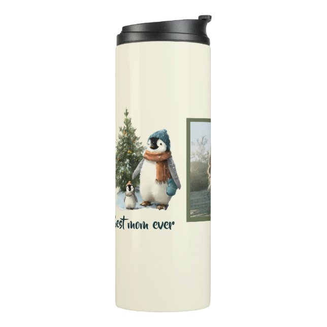 Termo Pingüino de invierno personalizado "Mejor mamá del (Rotado hacia la izquierda)
