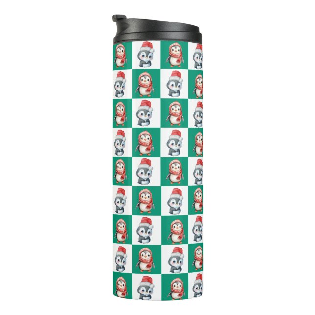 Termo Pingüino Santa acuarela Patrón de navidad de los c (Rotado hacia la derecha)