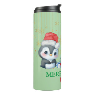 Termo Pingüino Verde Rojo Santa Feliz Fiesta de Navidad