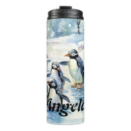 Termo Pingüinos de acuarela adorable sobre hielo
