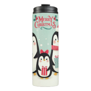 Termo Pingüinos nevados de Feliz Navidad