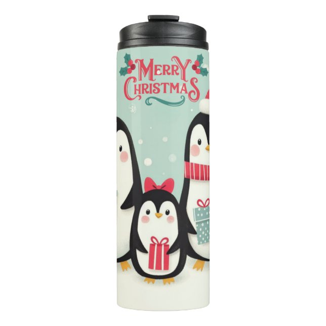 Termo Pingüinos nevados de Feliz Navidad (Anverso)