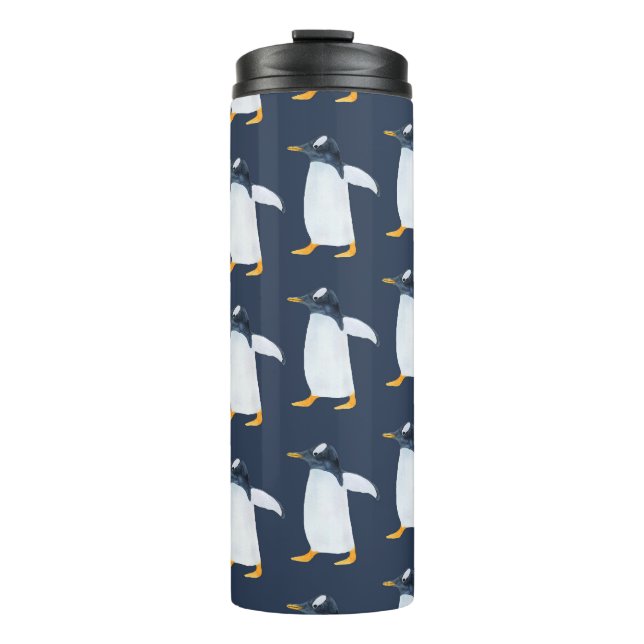 Termo Pingüinos: Pequeña acuarela oscura (Anverso)