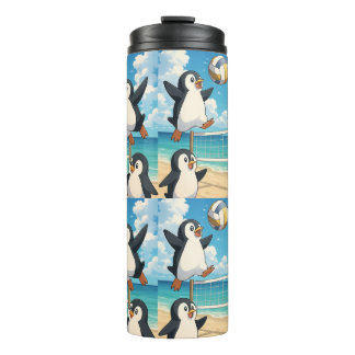Termo pingüinos volteretas jugando voleibol