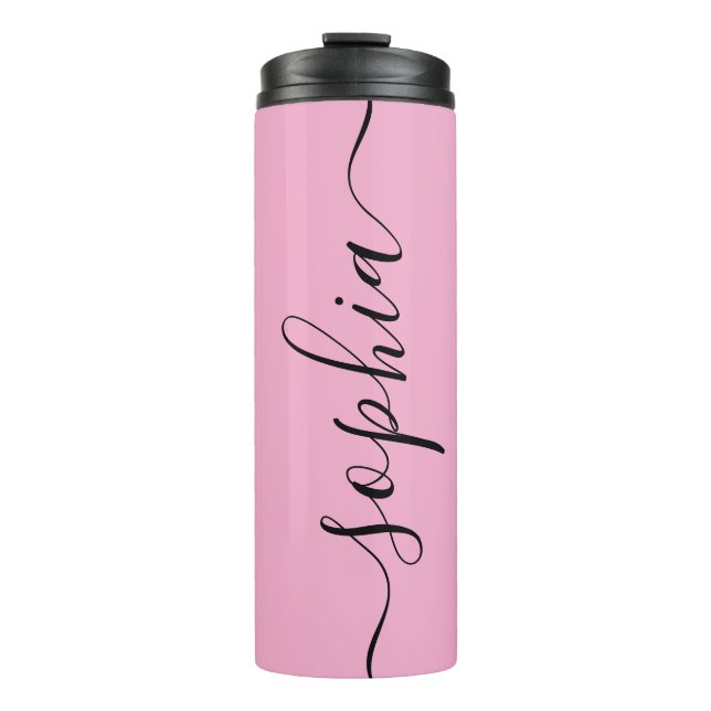 Termo Pink Chic Script Custom Name Thermal Tumbler (Anverso)