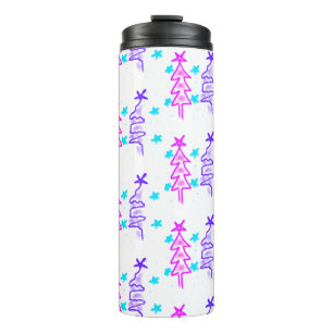Termo Pink Purple doodle christmas de árbol estrellas de