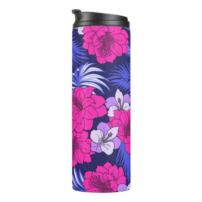 Termo Pink & Purple Tropical - Un diseño de hibisco bril (Rotado hacia la derecha)