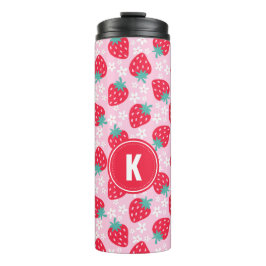 Termo Pink Red Strawberries Floral  Pattern Monogram