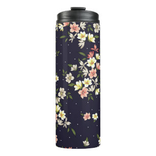 Termo pink yellow and brown small flowers with green lea
