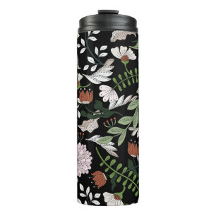 Termo Pintado de flores antiguas de grabado