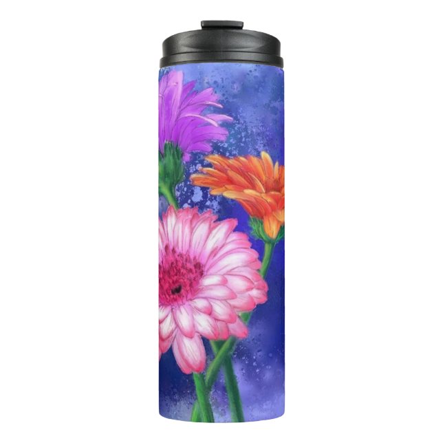 Termo Pintado de Tumbler Termal de Gerberas de tres colo (Anverso)