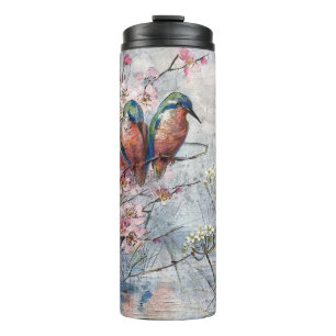 Termo Pintados bonitos de Kingfishers y flores