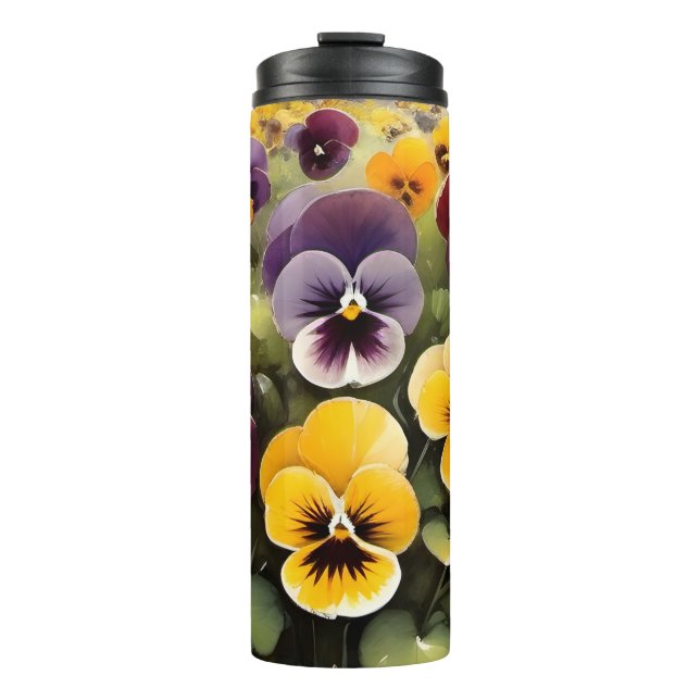 Termo Pintura acuarela de tonos amarillos y morados (Anverso)