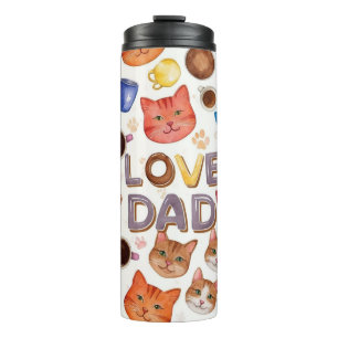 Termo Pintura al agua "AMOR PAPÁ" Gatos y Café Patrón co